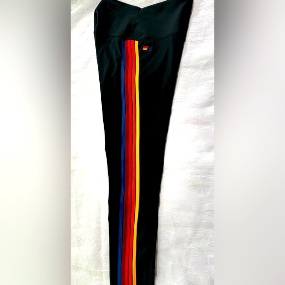 AVIATOR NATION HIGH WAIST FULL LENGTH 5 STRIPES LEGGINGS - BLACK - Picture 3 of 7